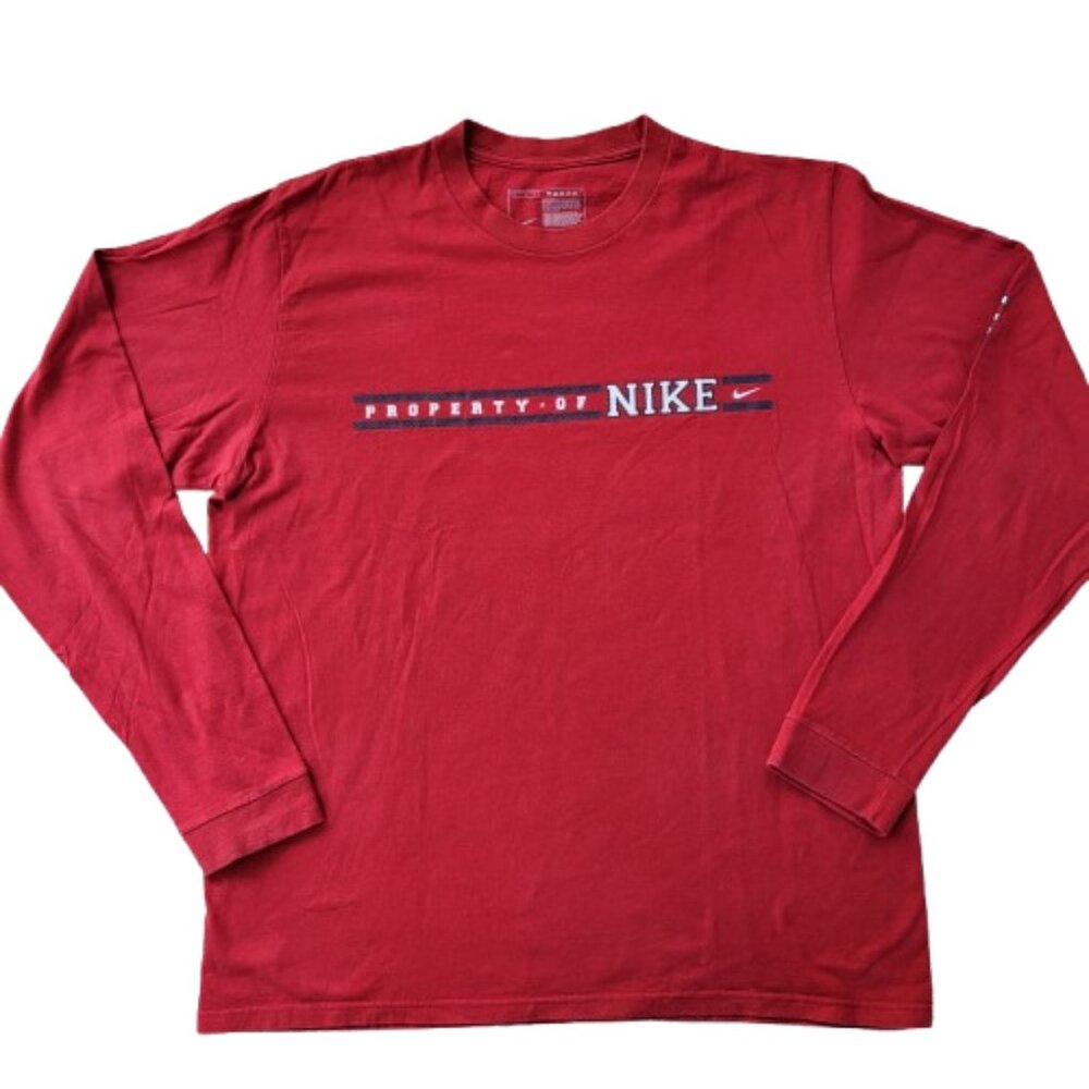 Nike Long Sleeve Shirt Mens L Red Y2K Property Of Nike Athletic Dept - Picture 2 of 11